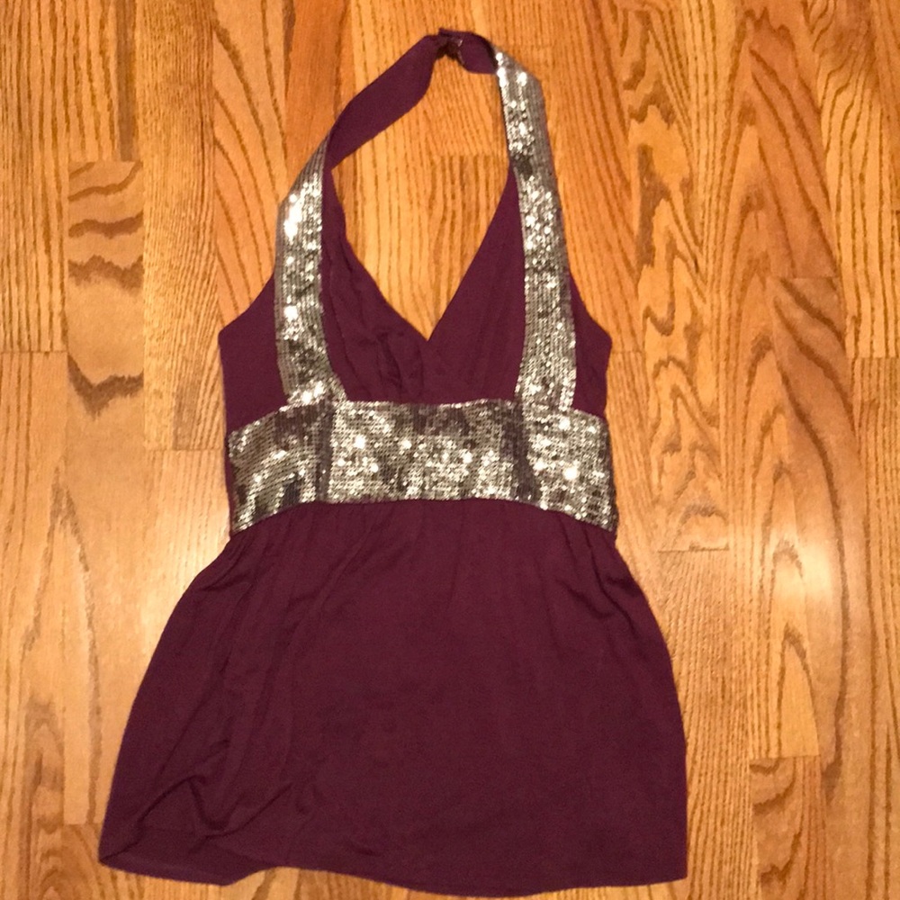 Sexy Sequined Halter Top in Raspberry